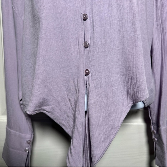 Zara Shirt Womens Small Lavender Front Tie Knot Blouse Crop Lightweight Boho - Picture 4 of 14
